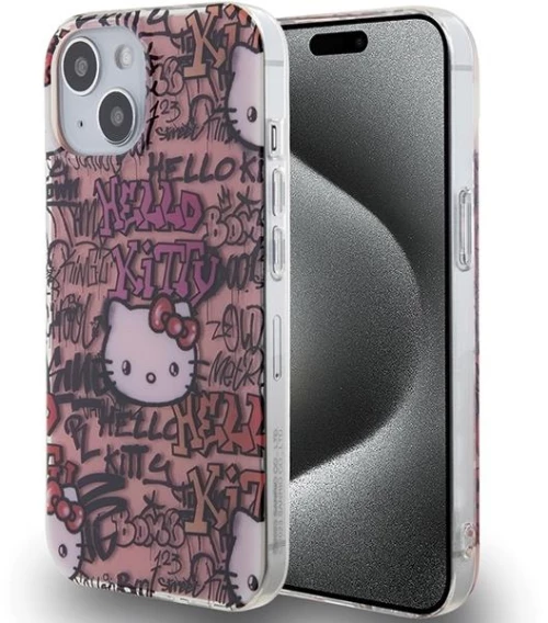 Hello Kitty IML Tags Graffiti case for iPhone 15 - pink