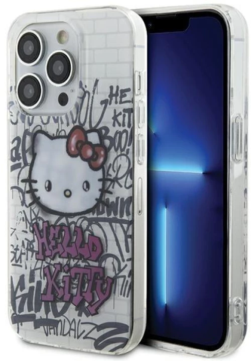 Hello Kitty IML Kitty On Bricks Graffiti case for iPhone 15 Pro Max - white