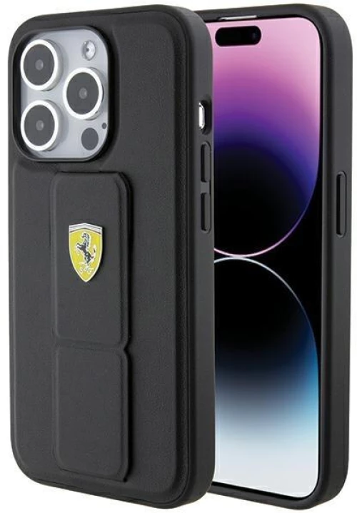 Ferrari Grip Stand Metal Logo case for iPhone 15 Pro Max - black
