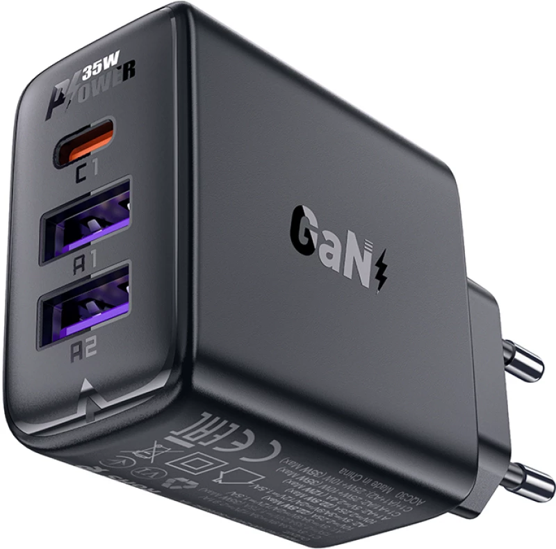 Acefast A57 PD 35W GaN charger 2 x USB-A + USB-C with 3 ports - black