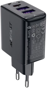 Acefast A57 PD 35W GaN charger 2 x USB-A + USB-C with 3 ports - black