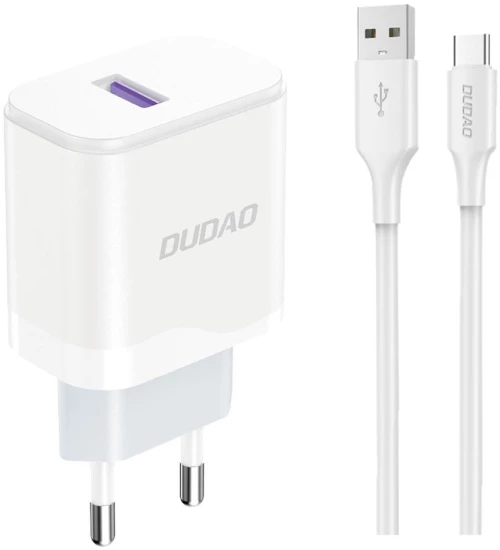 Dudao A20EU USB-A 18W wall charger - white + USB-A - USB-C cable