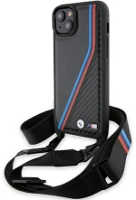 BMW M Edition Carbon Tricolor Lines & Strap case for iPhone 15 Plus / 14 Plus - black