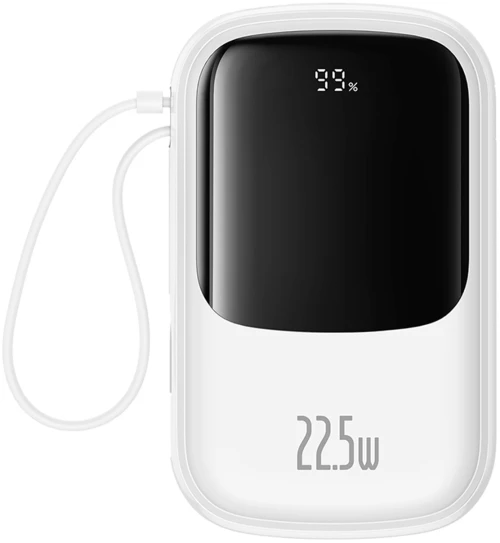 Baseus Qpow Pro+ 20000mAh 22.5W powerbank with built-in USB-C cable and display - white