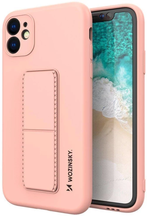 Wozinsky Kickstand Case iPhone 11 Pro pink silicone case with stand
