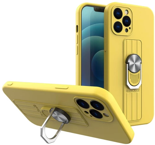 Ring Case silicone case with finger grip and stand for iPhone 13 mini yellow