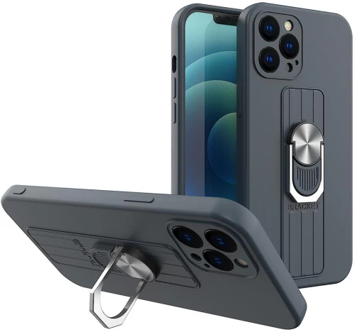 Ring Case silicone case with finger grip and stand for Samsung Galaxy A32 5G dark blue