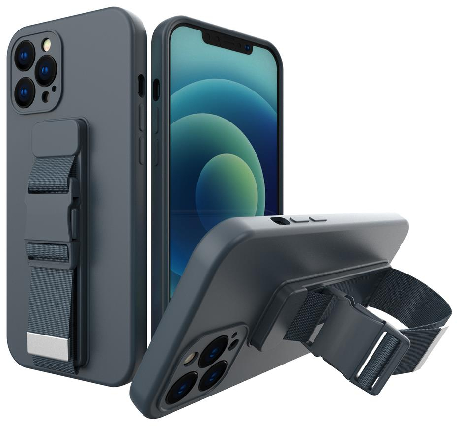 Rope case gel TPU airbag case cover with lanyard for iPhone XR navy blue