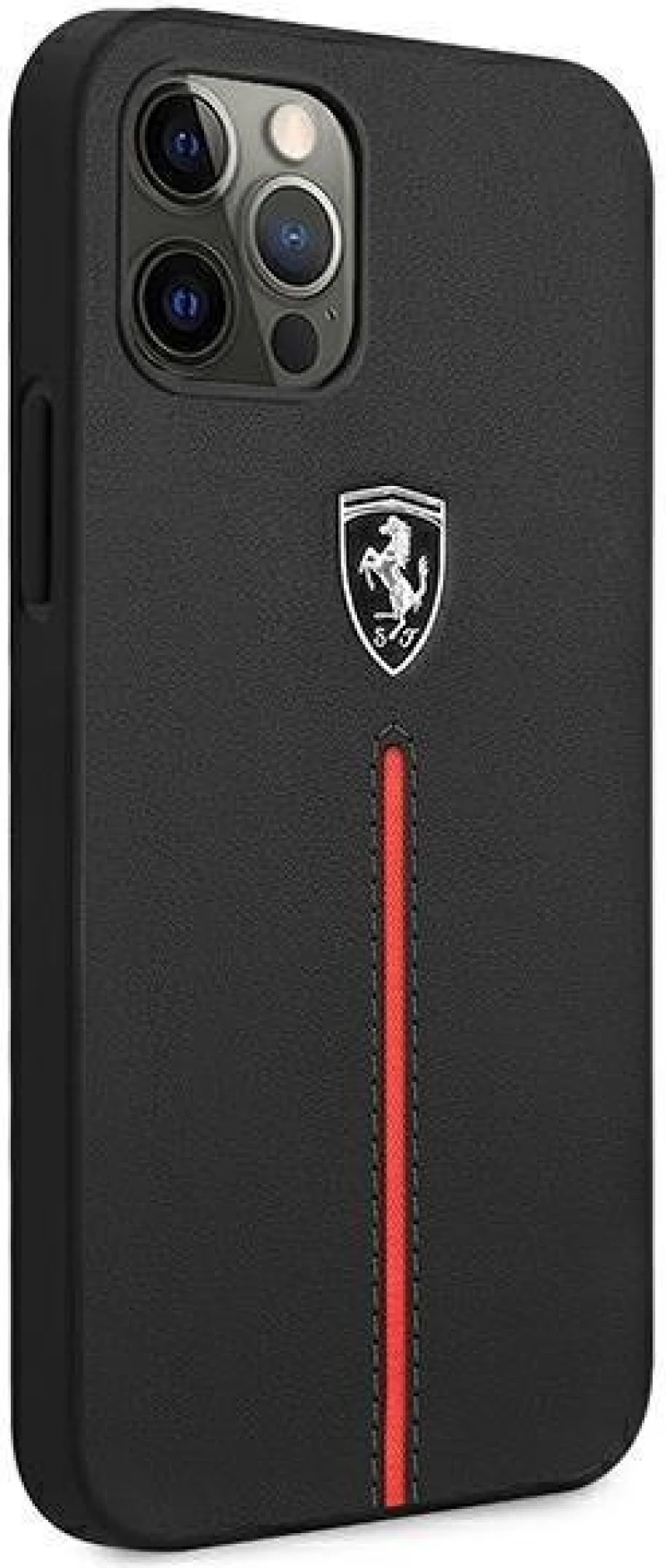 Ferrari FEOMSHCP12LBK iPhone 12 Pro Max black hardcase Off Track Leather Nylon Stripe