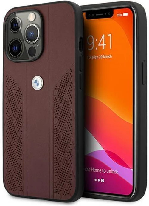 Case BMW BMHCP13LRSPPR iPhone 13 Pro / 13 6,1 red / red hardcase Leather Curve Perforate