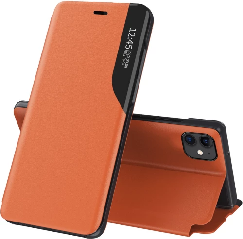 Eco Leather View Case elegant bookcase type case with kickstand for iPhone 13 mini orange