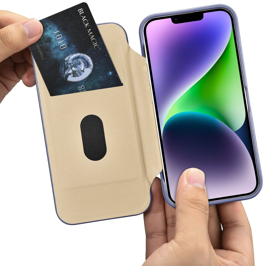 iCarer CE Premium Leather Folio Case iPhone 14 Plus Magnetic Flip Leather Folio Case MagSafe Light Purple (WMI14220715-LP)