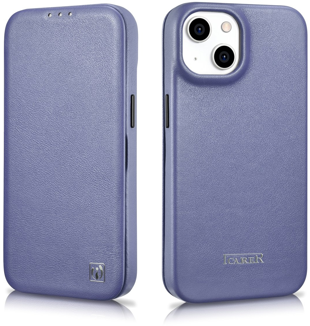 iCarer CE Premium Leather Folio Case iPhone 14 Plus Magnetic Flip Leather Folio Case MagSafe Light Purple (WMI14220715-LP)
