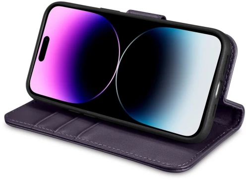 iCarer Wallet Case 2in1 Cover iPhone 14 Pro Anti-RFID Leather Flip Case Dark Purple (WMI14220726-DP)