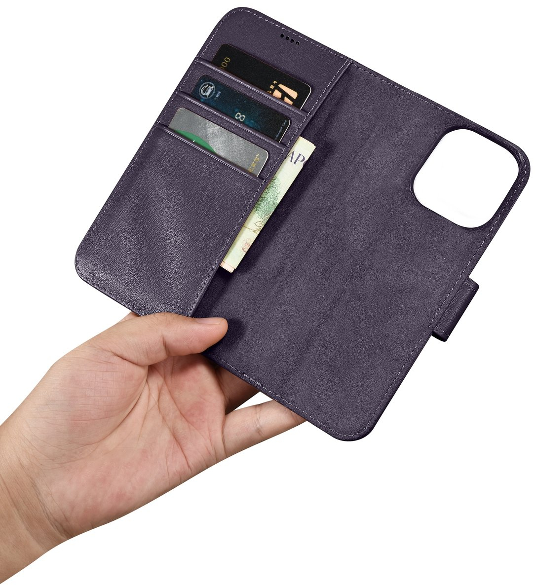 iCarer Wallet Case 2in1 Cover iPhone 14 Pro Anti-RFID Leather Flip Case Dark Purple (WMI14220726-DP)