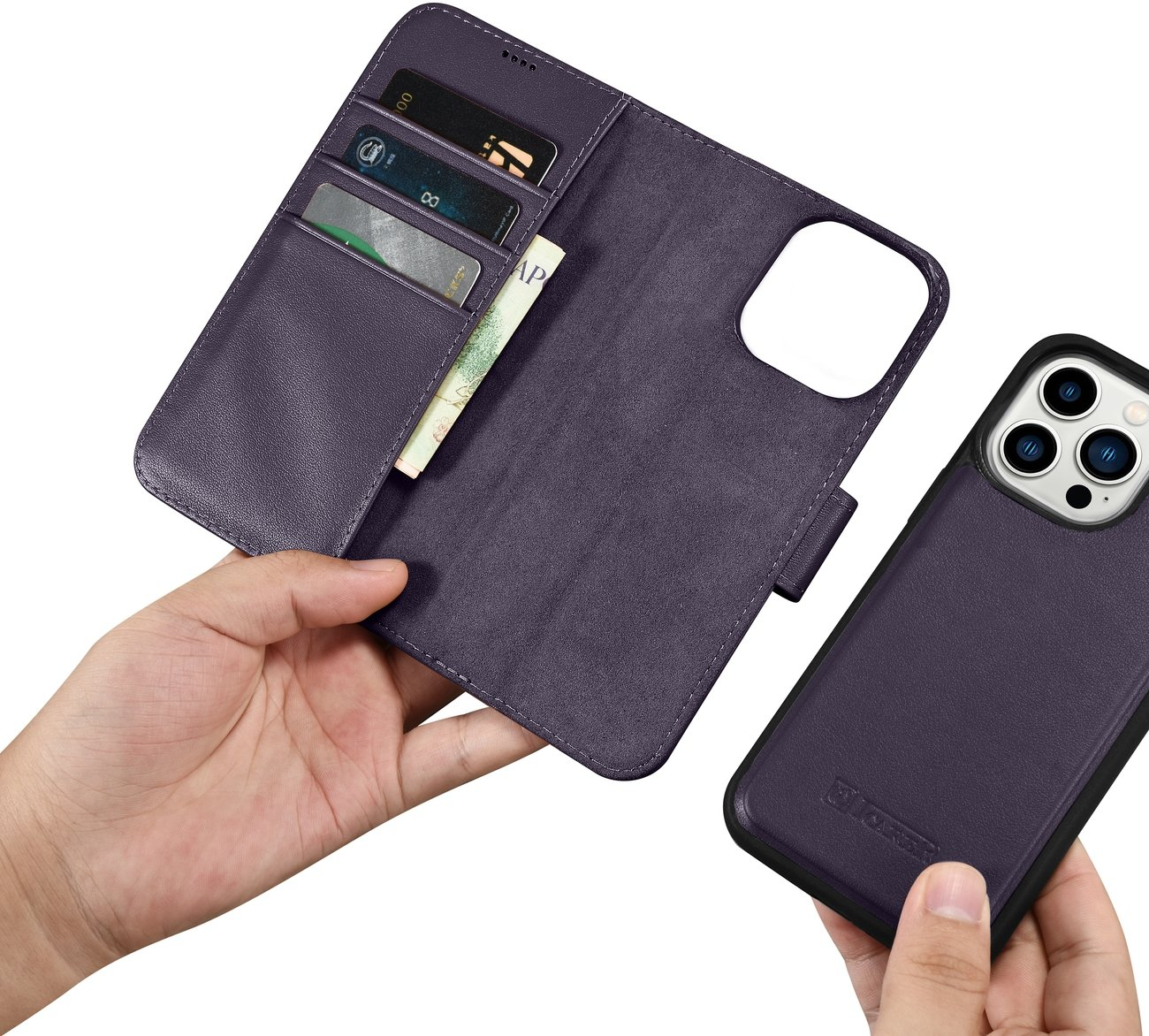 iCarer Wallet Case 2in1 Cover iPhone 14 Pro Anti-RFID Leather Flip Case Dark Purple (WMI14220726-DP)