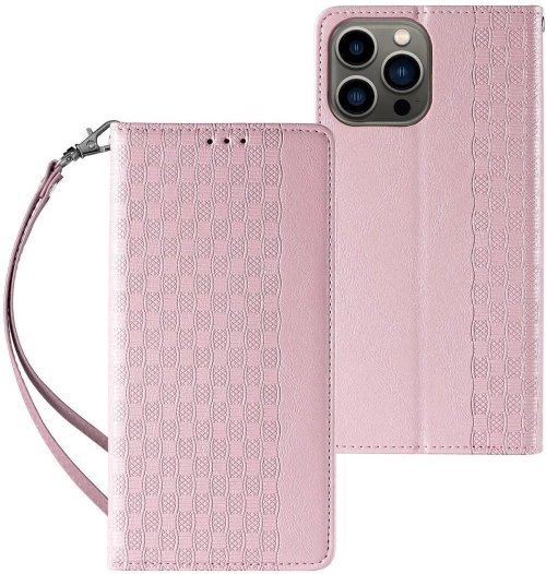 Magnet Strap Case iPhone 14 Case Flip Wallet Mini Lanyard Stand Pink