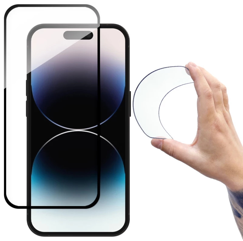 Wozinsky Full Cover Flexi Nano Glass tempered glass for iPhone 14 Pro Max flexible with a black frame