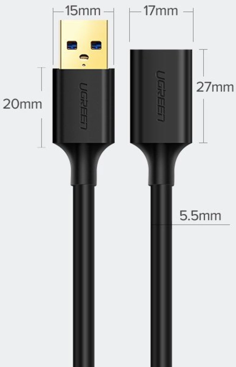 Ugreen cable cord extension adapter USB 3.0 (female) - USB 3.0 (male) 2 m black (US129 10373)