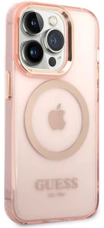 Guess GUHMP14XHTCMP iPhone 14 Pro Max 6.7" pink/pink hard case Gold Outline Translucent MagSafe