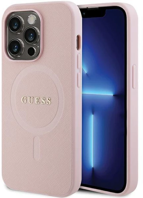 Guess GUHMP14XPSAHMCP case for iPhone 14 Pro Max - pink Saffiano MagSafe