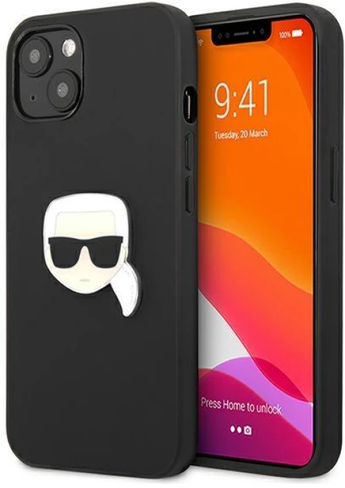 Karl Lagerfeld KLHCP13SPKMK iPhone 13 mini 5,4" czarny/black hardcase Leather Ikonik Karl`s Head Metal