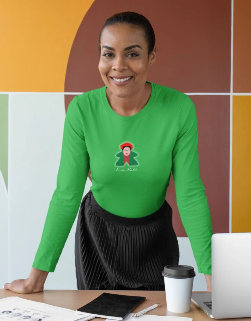 Frida Kahlo Meeple μακρυμάνικο w T-shirt - WHITE