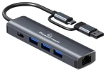 POWERTECH USB hub PTR-0150 με θύρα δικτύου, 4 θυρών, USB & USB-C, γκρι