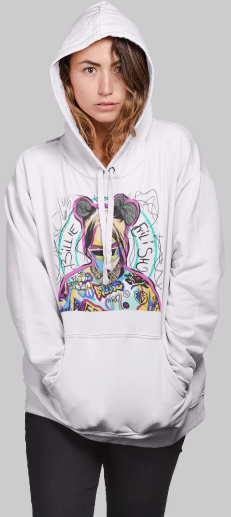 Billie Eilish Street Art W Hoodie - FUCHSIA