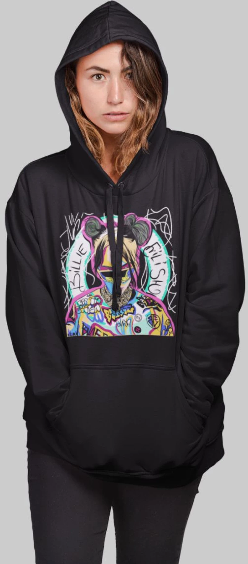 Billie Eilish Street Art W Hoodie - FUCHSIA