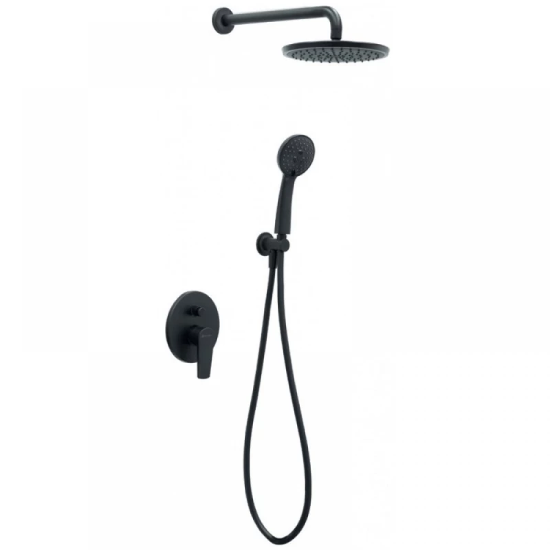 Εντοιχιζόμενο Πλήρες Σετ Λουτρού Modea Optima Black, Μίκτης 2 Εξόδων & Κώδωνας Ø22εκ & Τηλέφωνο με Στήριγμα (00-07700B)
