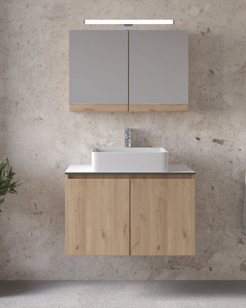Έπιπλο Μπάνιου Furnibath Madrid 80TA Royal Walnut Βάση,Νιπτήρας,Καθρέφτης-Κρυφοντούλαπο (5MDCT80AWL)
