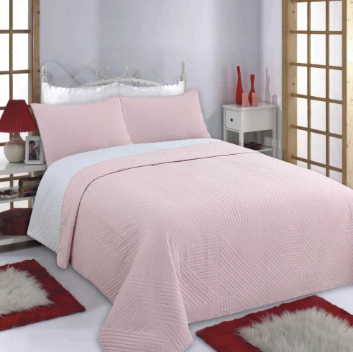 ΚΟΥΒΕΡΛΙ σετ (220cm x 240cm + 2 x 50cm x 70cm) LINES pink/grey - -