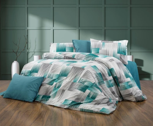 Σεντόνια Εμπριμέ Σετ 4 τεμ Ευφημία 475 220X240 Petrol 70/30 Cott/Pol - -