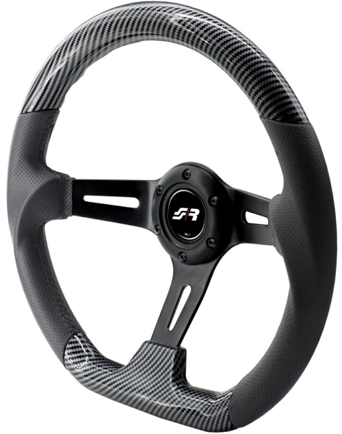 Simoni Racing ΤΙΜΟΝΙ GIAU CARBON LOOK ΤΡΙΑΚΤΙΝΟ ΜΑΥΡΟ ΔΙΑΜΕΤΡΟΣ 350mm ΠΑΧΟΣ 70mm SIMONI RACING  - 1 τεμ. SRGIAU