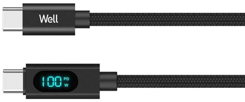 Καλώδιο Type-C σε USB-C Φόρτισης - Data 1m 20V/5A 100W Μαύρο Well CABLE-USBC/USBC-1BK10001-WL