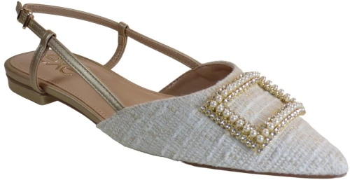 Exe Shoes Γυναικεία Παπούτσια SLINGBACK 700-626 Λευκό Χρυσό Μπουκλέ S470062613C S470062613C