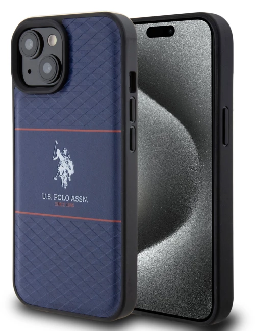 U.S. Polo Assn. HC PU Pattern Stripe Θήκη προστασίας από σιλικόνη iPhone 15 - Navy