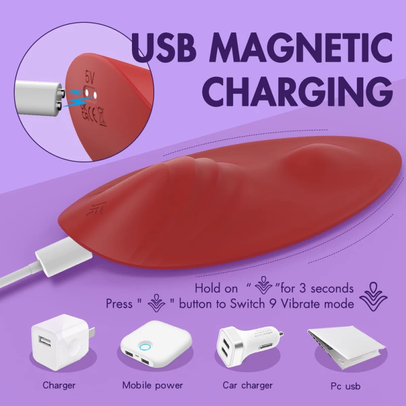 Erotic Pad Stimulator 9 Vibration Modes Silicone USB Red
