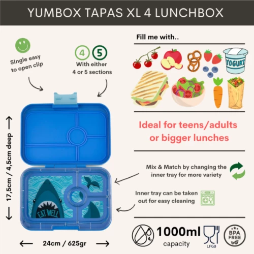 Δοχείο φαγητού ενηλίκων true blue Jungle 5 tapas Yumbox