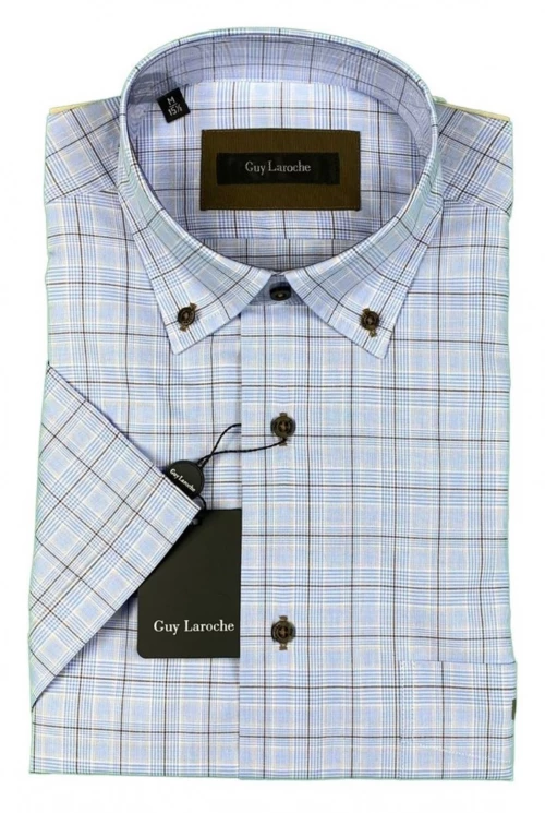 ΠΟΥΚΑΜΙΣΟ GUY LAROCHE καρό με κοντό μανίκι 3494-65683023, Χρώμα LIGHT BLUE