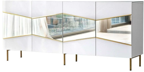 Μπουφές Nice 552NOS1809 180x40x80cm White-Gold Μοριοσανίδα, Μελαμίνη