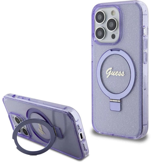 Θήκη Προστασίας Με Δαχτυλίδι MagSafe GUHMP15LHRSGSU Stand Glitter Για iPhone 15 Pro Purple Guess