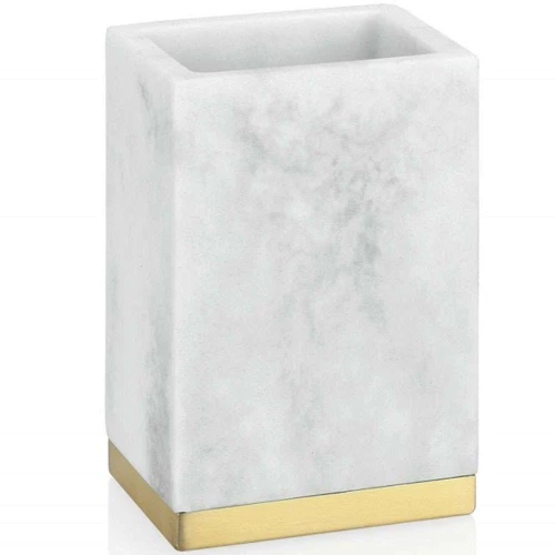 Ποτηροθήκη Modern AH-BA68123 7x5x10,5cm Marble Effect White-Gold Andrea House Ατσάλι,Polyresin