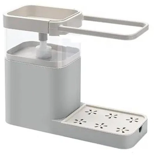 Επιτραπέζιος Διανεμητής Σαπουνιού με Βάση για Σφουγγάρι και Πετσέτα 12×9.5x21x25cm – Γκρι