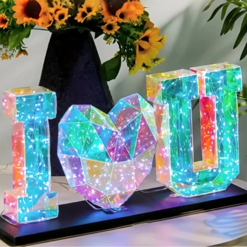3D Πολύχρωμο Φωτιζόμενο Διακοσμητικό I LOVE YOU