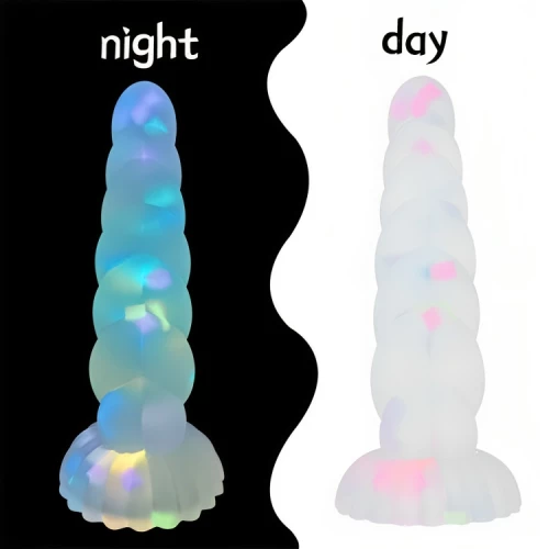 Neon Φωσφοριζέ Ρεαλιστικό Dildo 22cm Σιλικόνης με Ραβδώσεις Ανάγλυφο