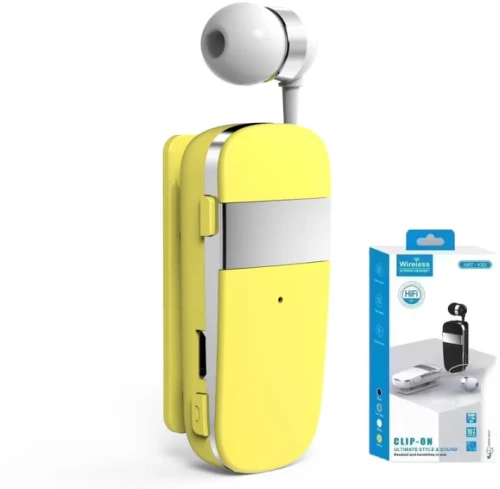 Ακουστικό Bluetooth Handsfree In-Ear με Δυνατότητα Σύνδεησης 2 Συσκευών & Κλιπ - Κίτρινο - Fineblue K53