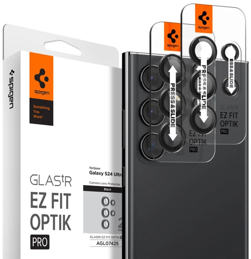 Spigen Optik.TR EZ Fit Camera Lens Protector 2-Pack - Lens protection glass for Samsung Galaxy S24 Ultra (2 pcs) (Black)