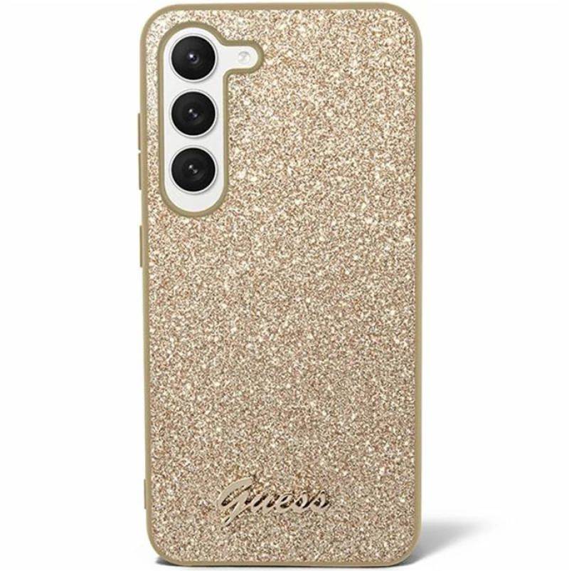 Guess Glitter Flakes Metal Logo Case - Case for Samsung Galaxy S24 (gold)